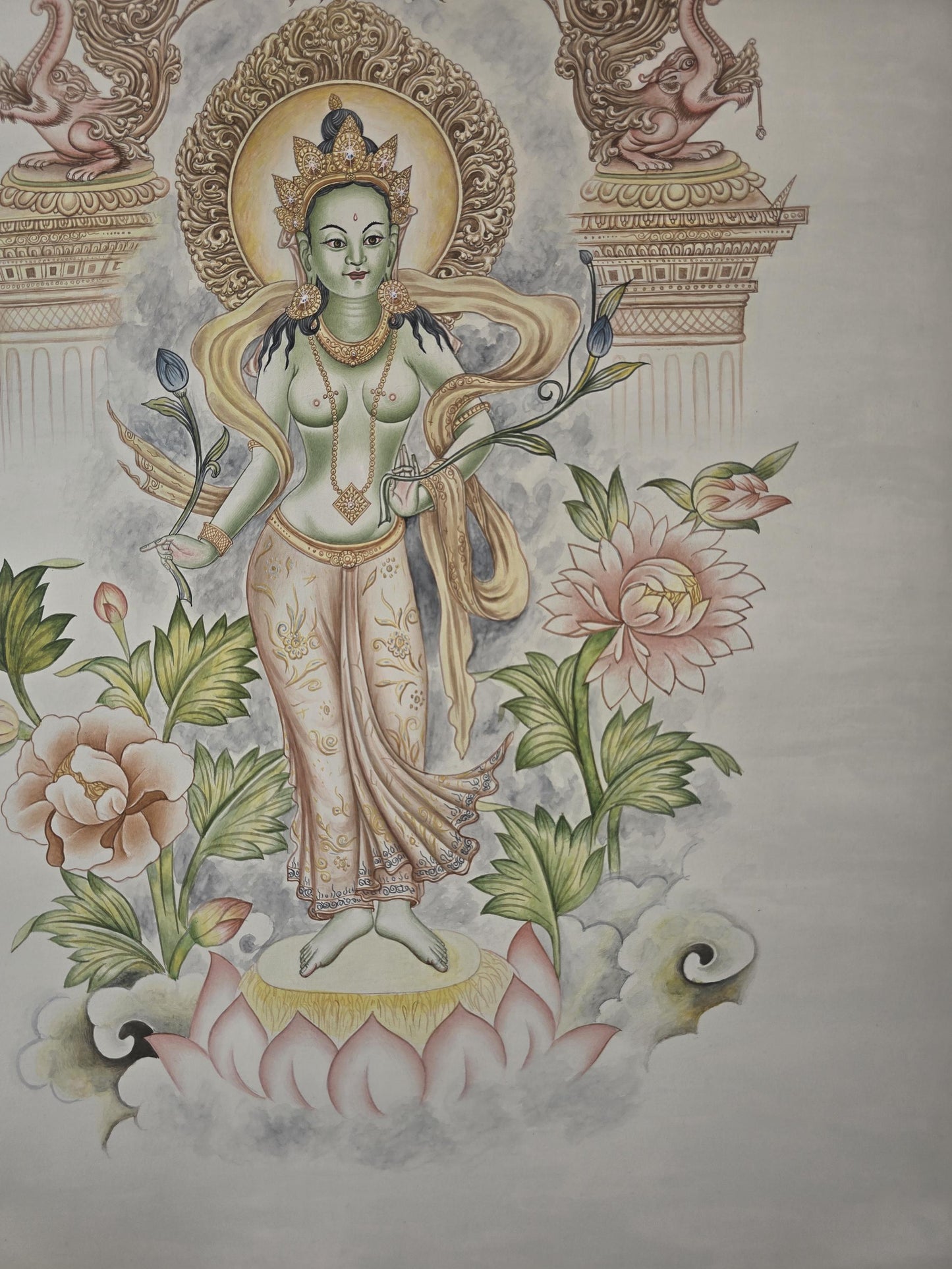 Green Tara Newari Paubha Painting | Hand Painted Nepalese Buddhist Art