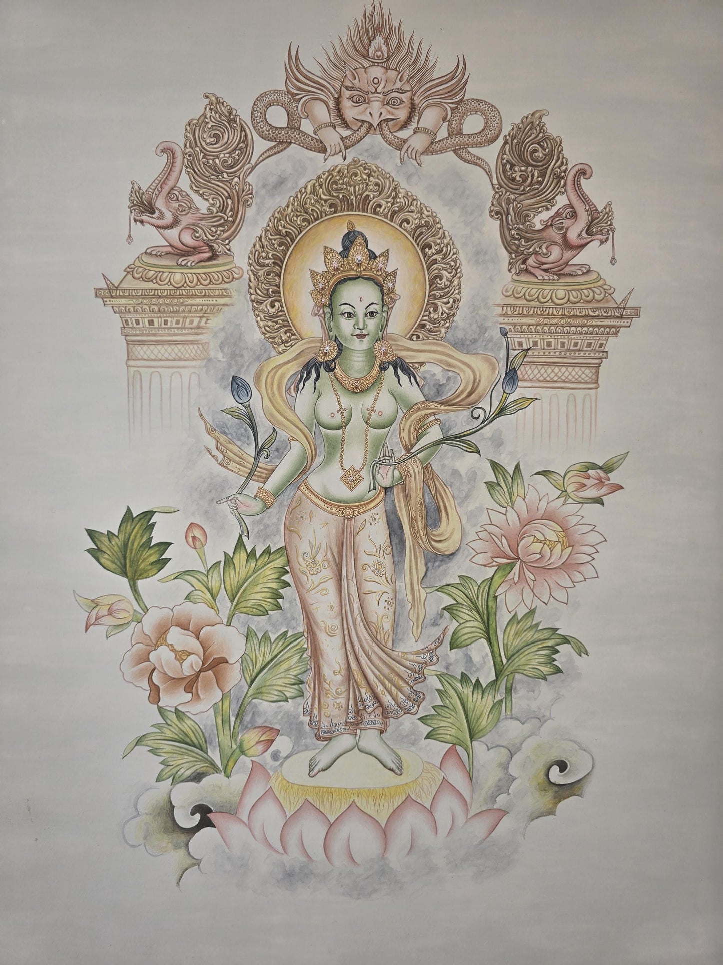 Green Tara Newari Paubha Painting | Hand Painted Nepalese Buddhist Art