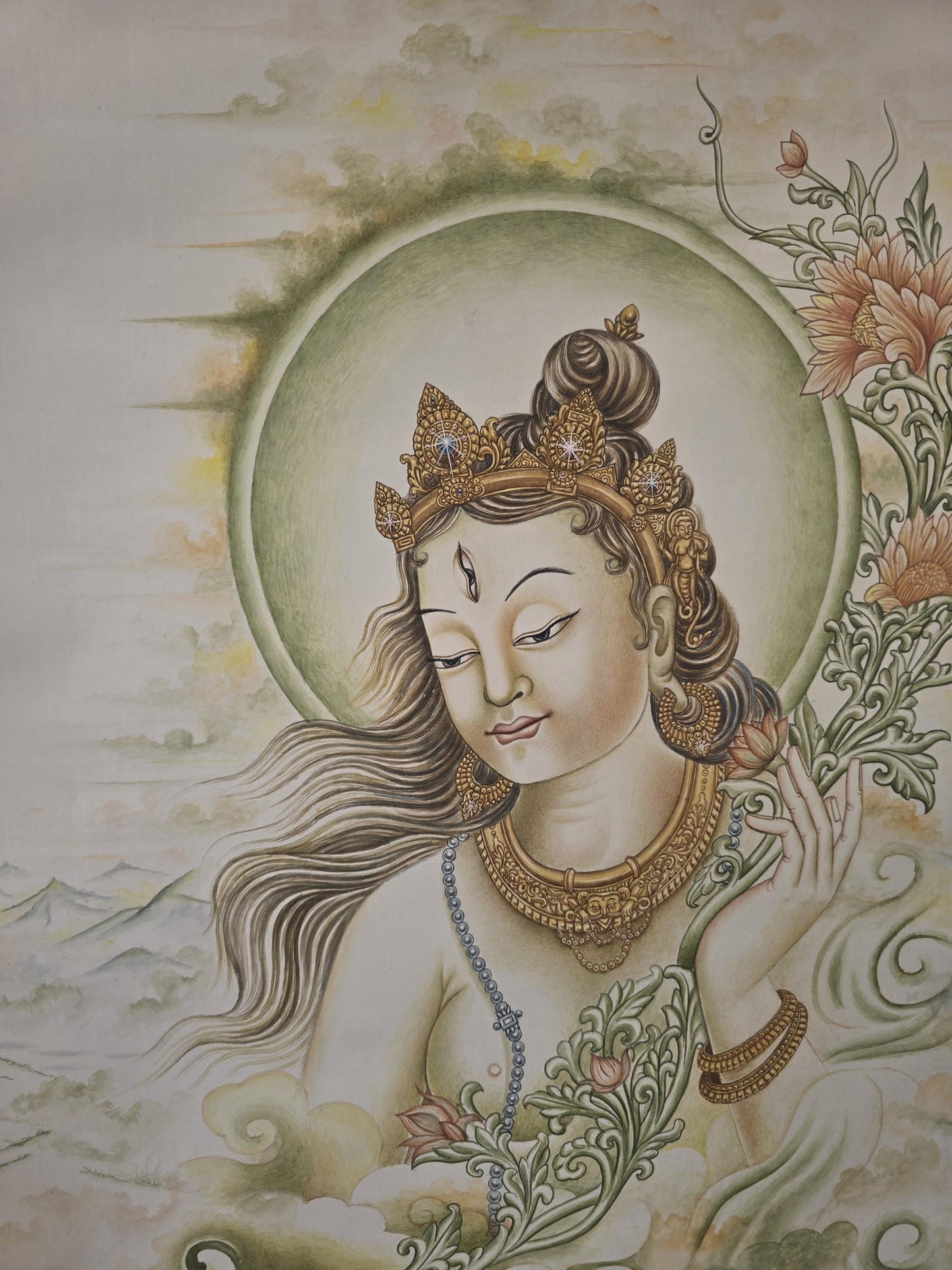 Green Tara Newari Paubha Painting | Hand Painted Masterpiece Buddhist Art