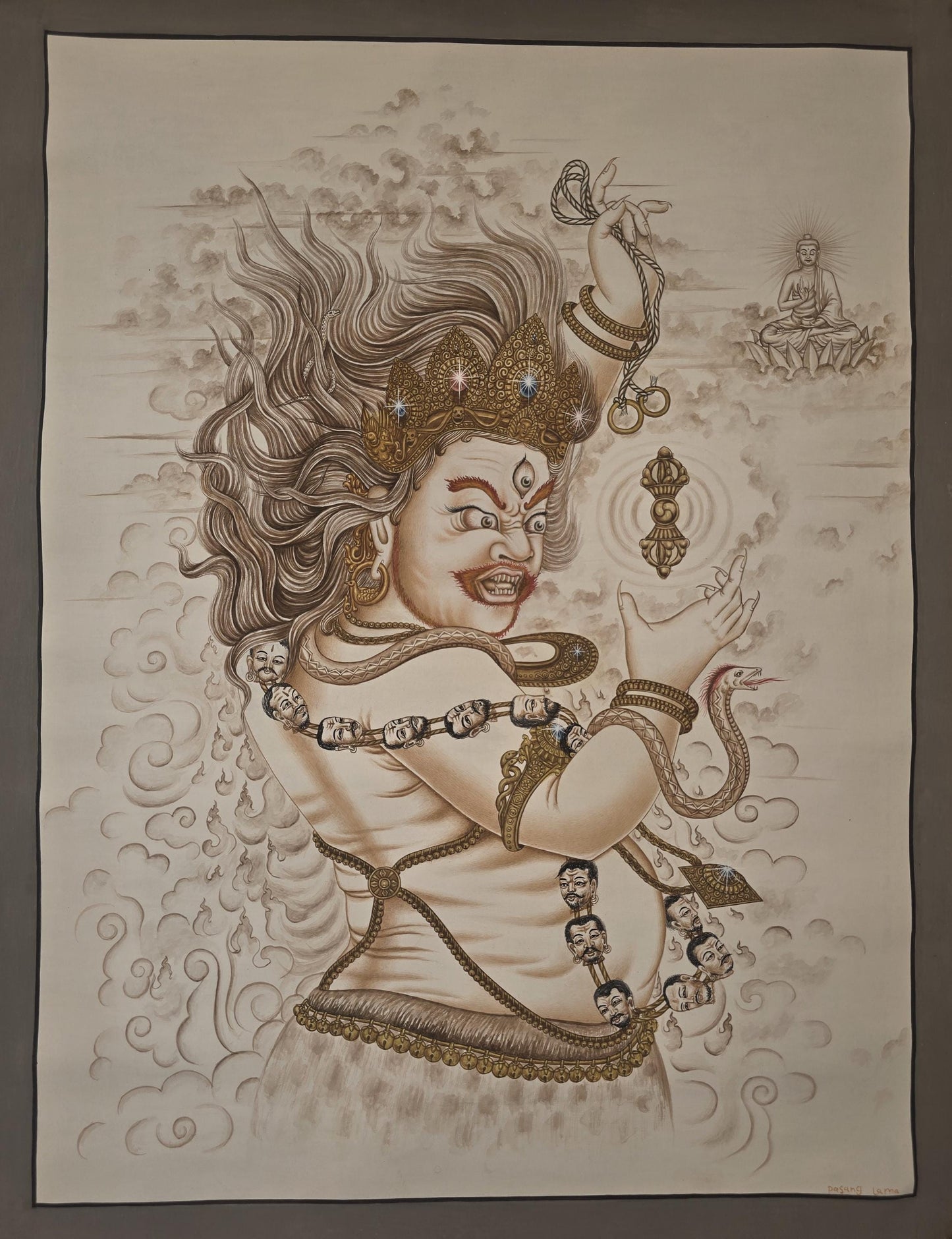 Original Hand-painted Masterpiece Dharmapala Vajrapani  Newari Paubha Thangka Painting from Nepal