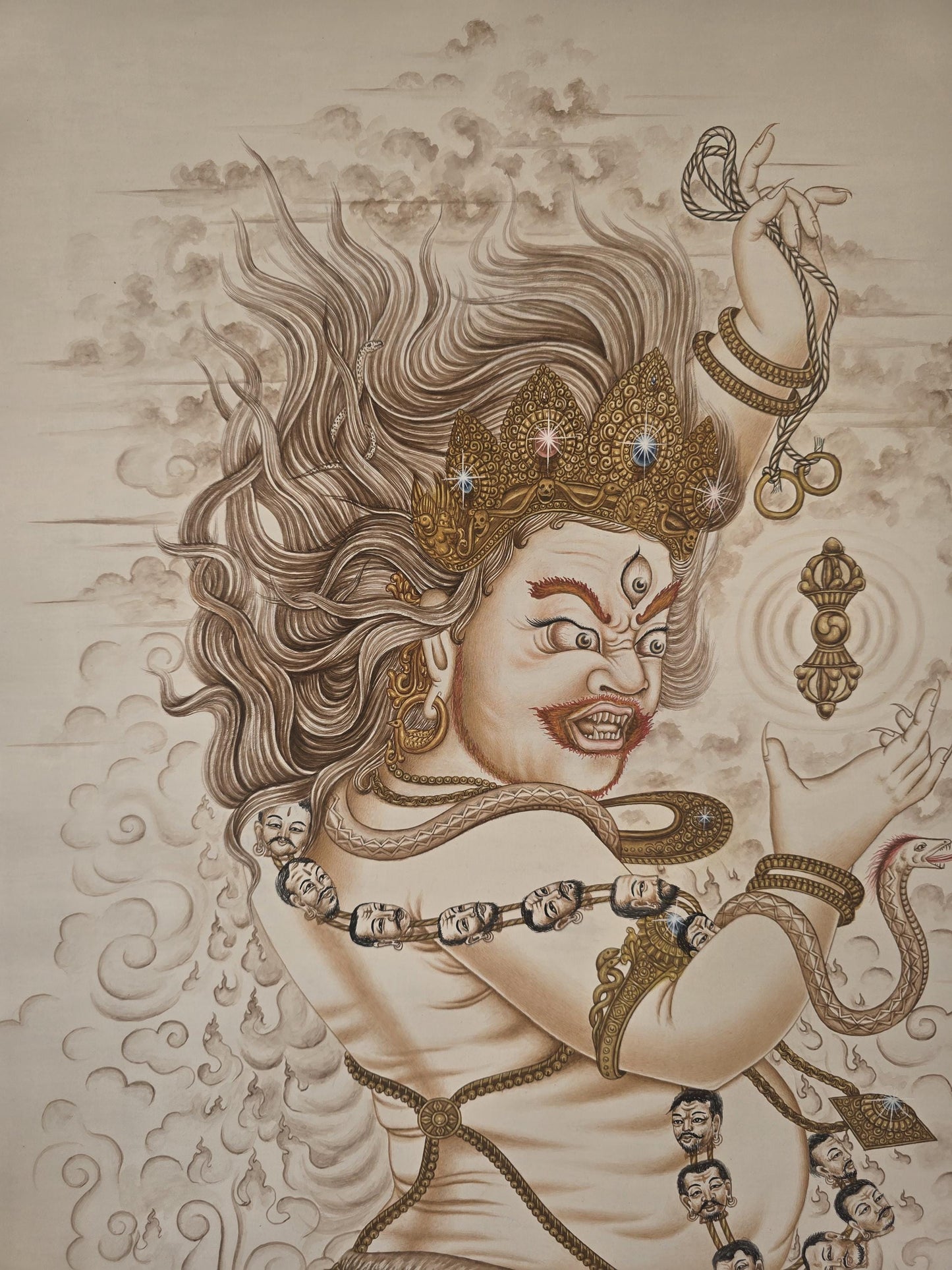 Original Hand-painted Masterpiece Dharmapala Vajrapani  Newari Paubha Thangka Painting from Nepal