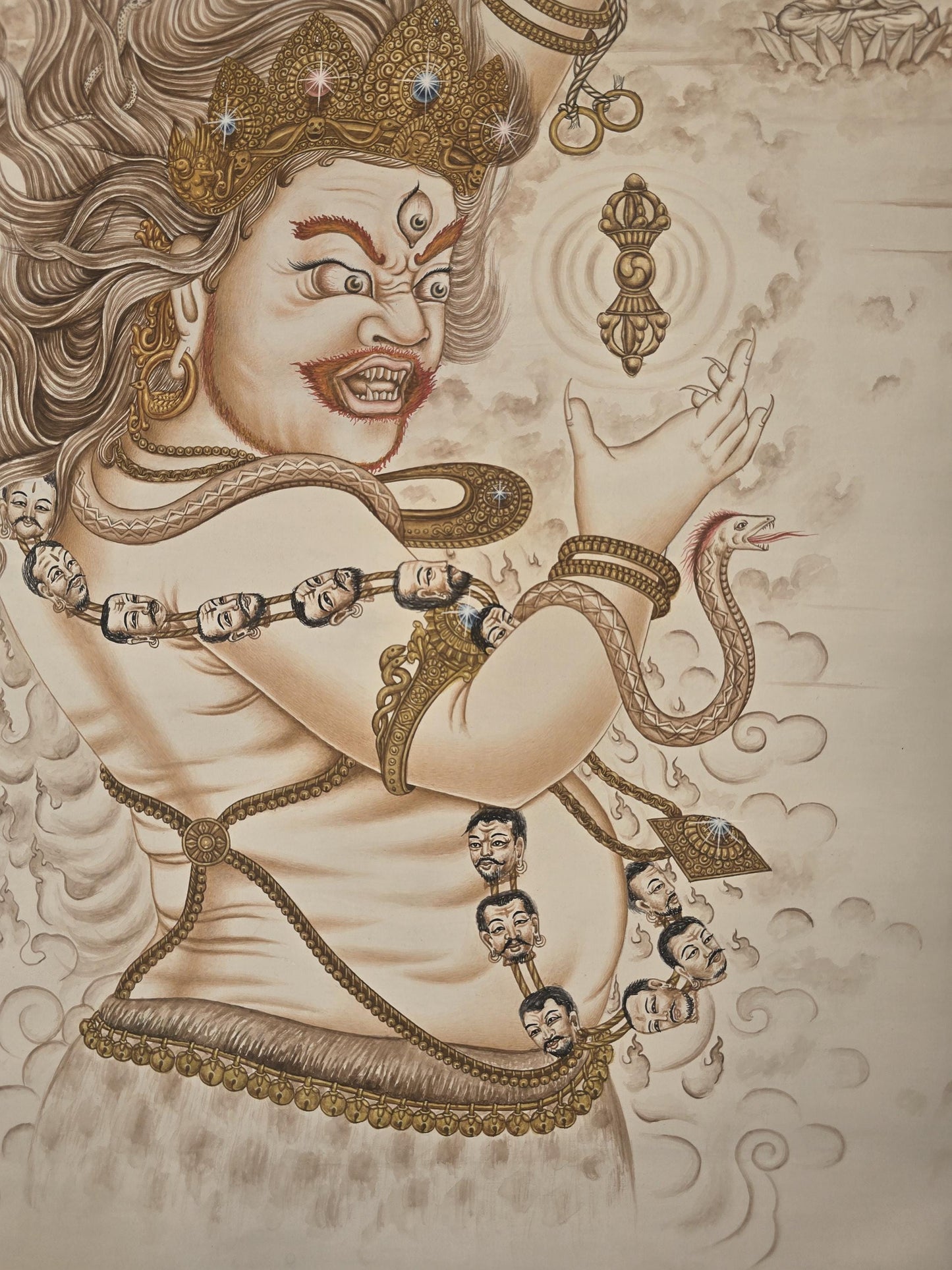 Original Hand-painted Masterpiece Dharmapala Vajrapani  Newari Paubha Thangka Painting from Nepal
