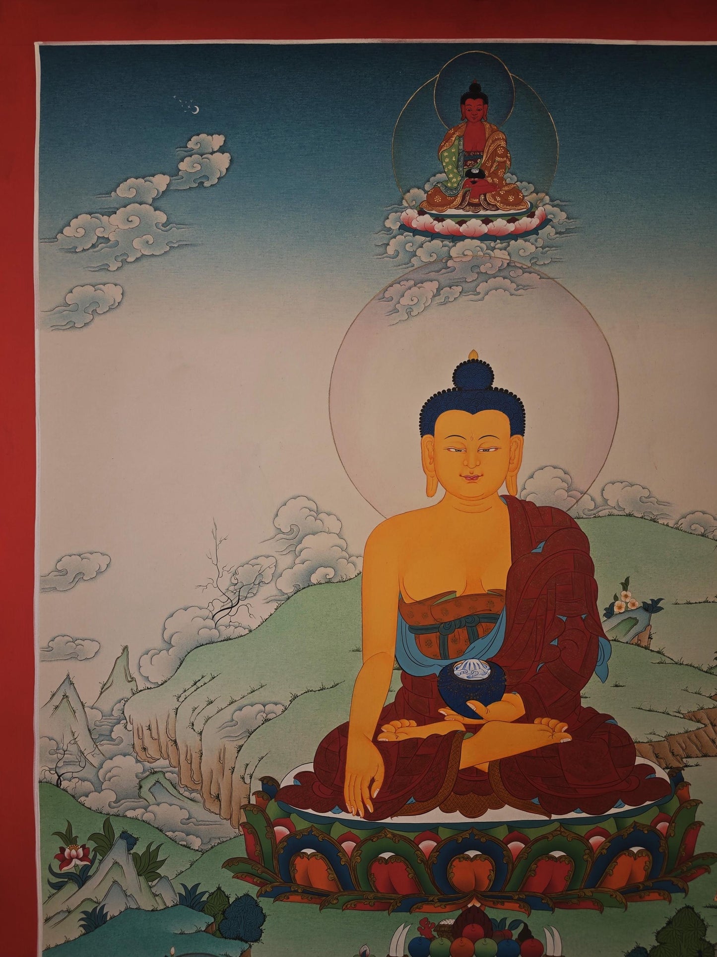 Shakyamuni Buddha Thangka | Hand-Painted Karma Gadri Style Art with Gold