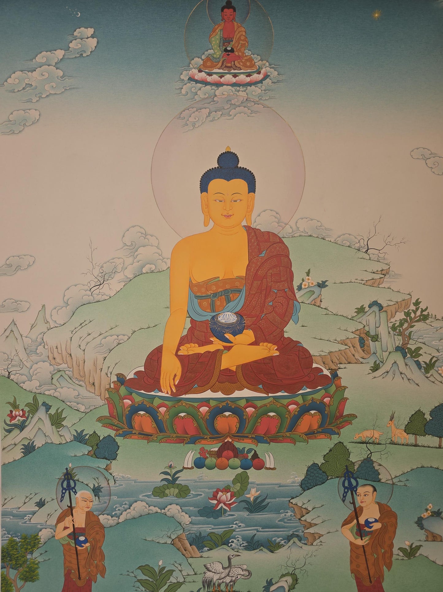 Shakyamuni Buddha Thangka | Hand-Painted Karma Gadri Style Art with Gold