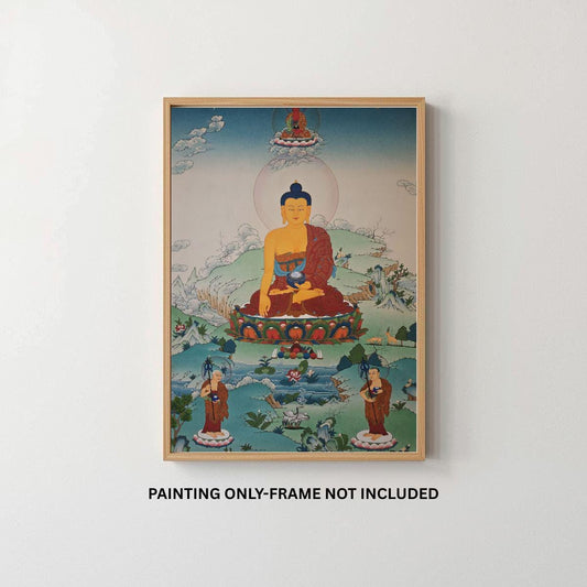 Shakyamuni Buddha Thangka | Hand-Painted Karma Gadri Style Art with Gold