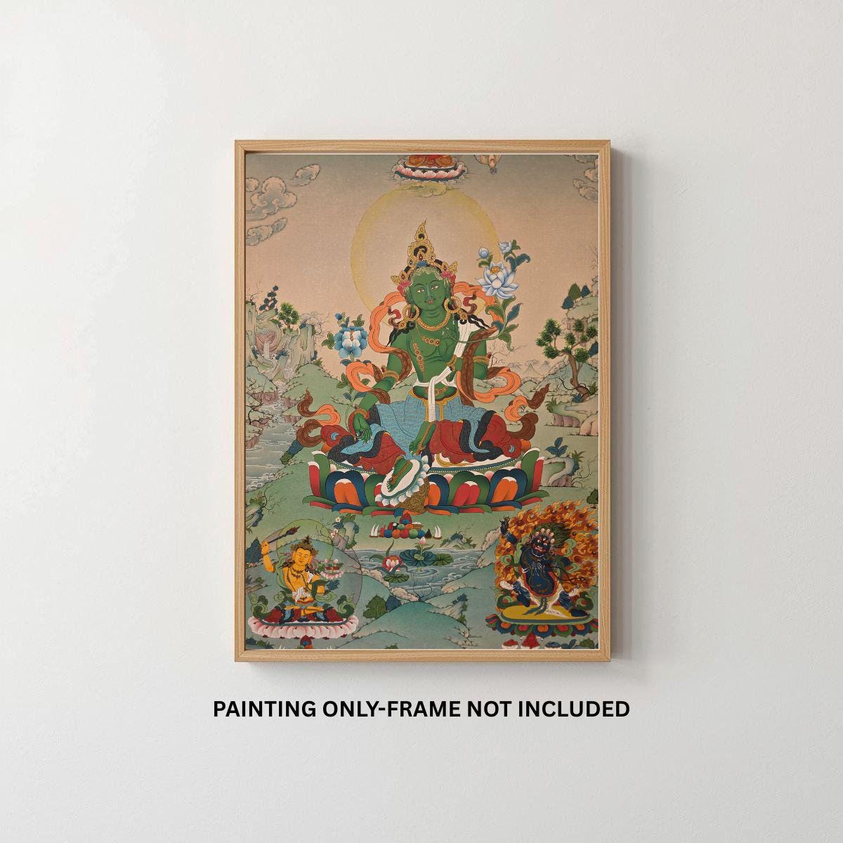 Green Tara Tibetan Thangka Painting in Karma Gadri Style - 24 Karat Gold