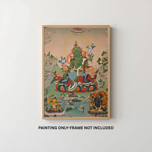 Green Tara Tibetan Thangka Painting in Karma Gadri Style - 24 Karat Gold