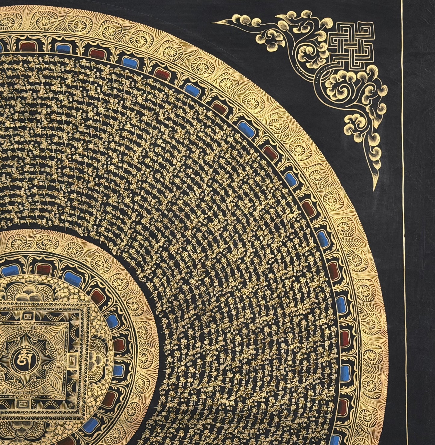 Large Om Mani Padme Hum Mandala Thangka | 1 Meter Hand-Painted Tibetan Mantra Wall Art