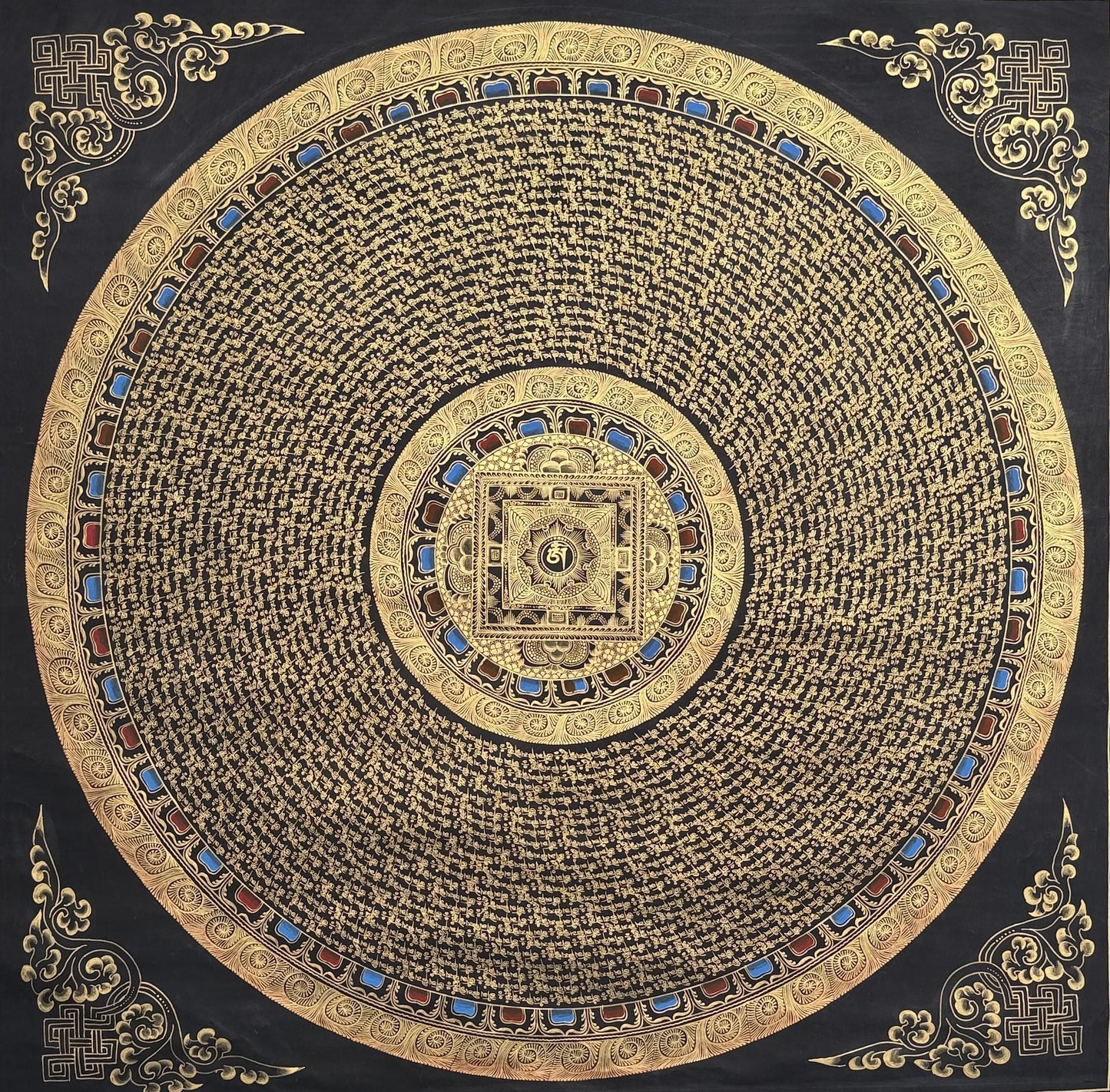 Large Om Mani Padme Hum Mandala Thangka | 1 Meter Hand-Painted Tibetan Mantra Wall Art