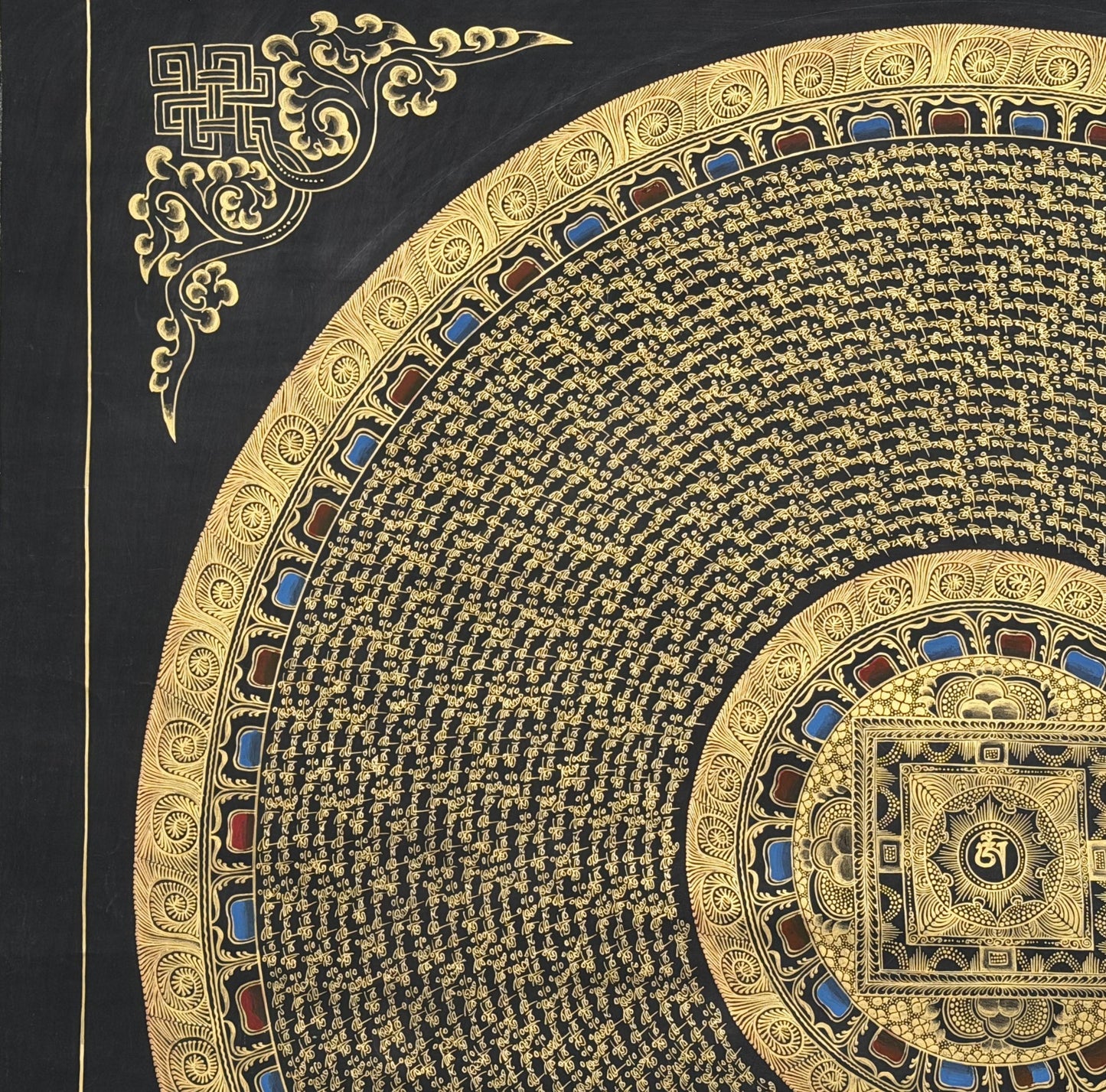 Large Om Mani Padme Hum Mandala Thangka | 1 Meter Hand-Painted Tibetan Mantra Wall Art