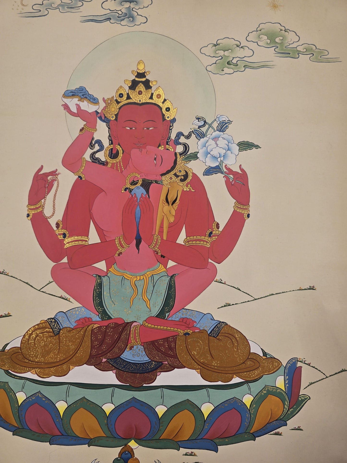 Chenrezig Shakti Thangka, Karma Gadri Tibetan Art, Yab-Yum Compassion Deity, Hand-Painted