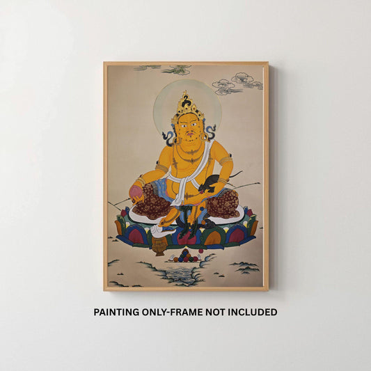 Hand Painted Kubera Jambhala Thangka, God of Wealth, Karma Gadri Style Tibetan Art