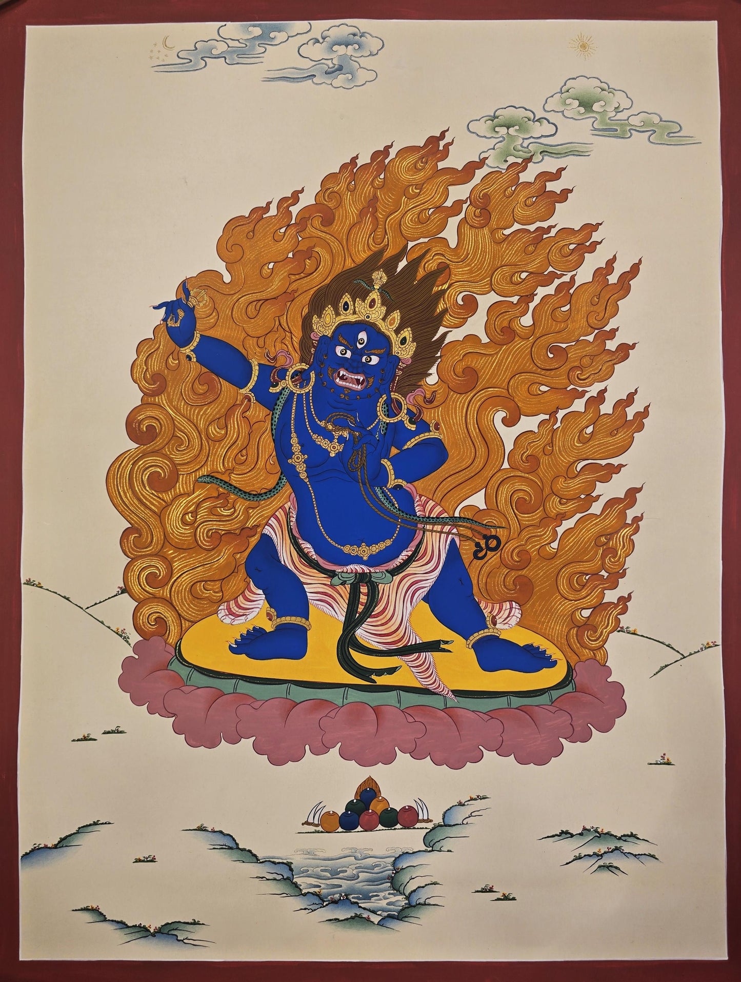 Vajrapani Dharmapala Thangka – Karma Gadri Style | Hand-Painted Tibetan Buddhist Art