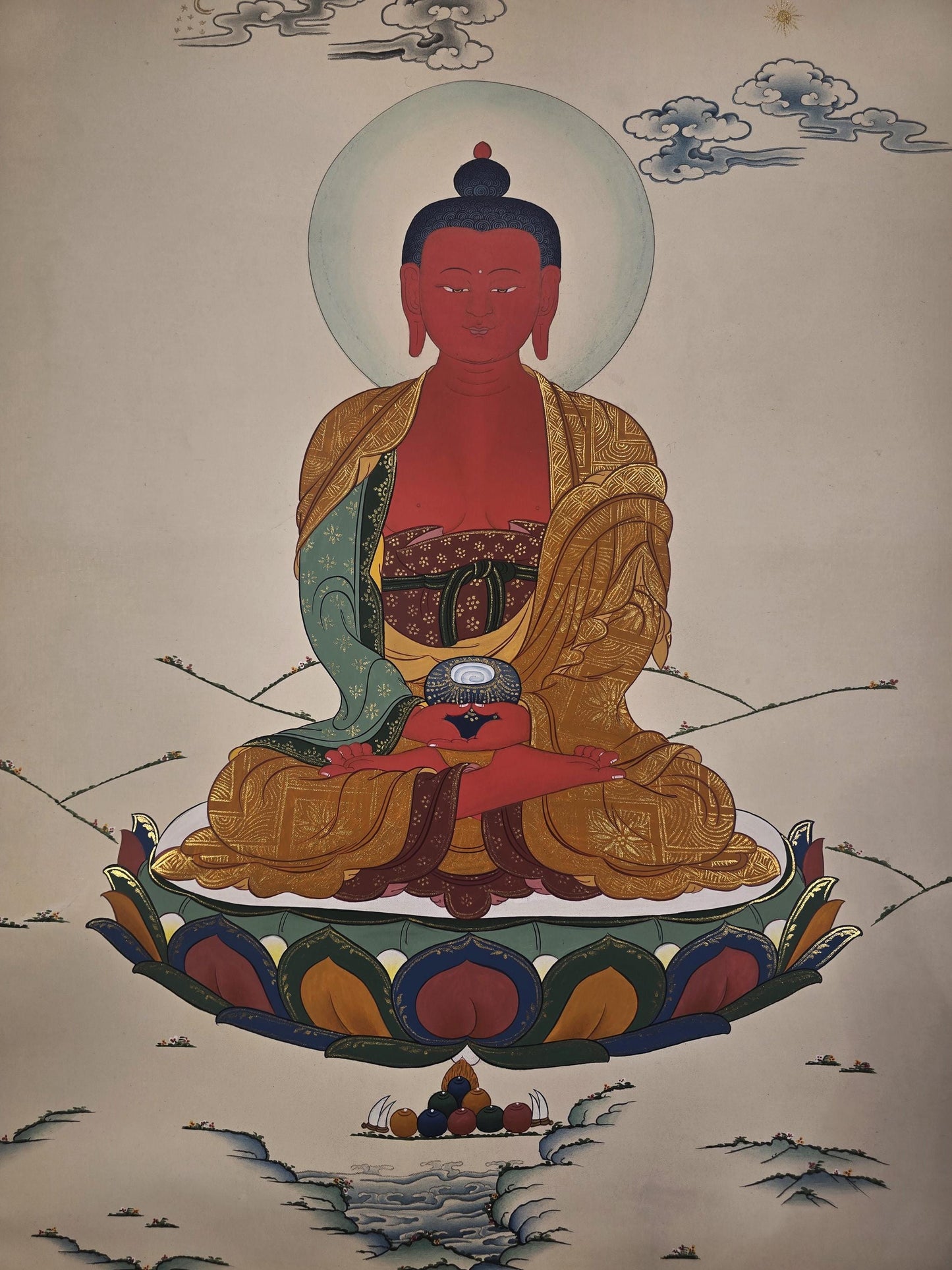 Amitabha Buddha Thangka Painting – Karma Kadri Style | Hand-Painted Tibetan Buddhist Art