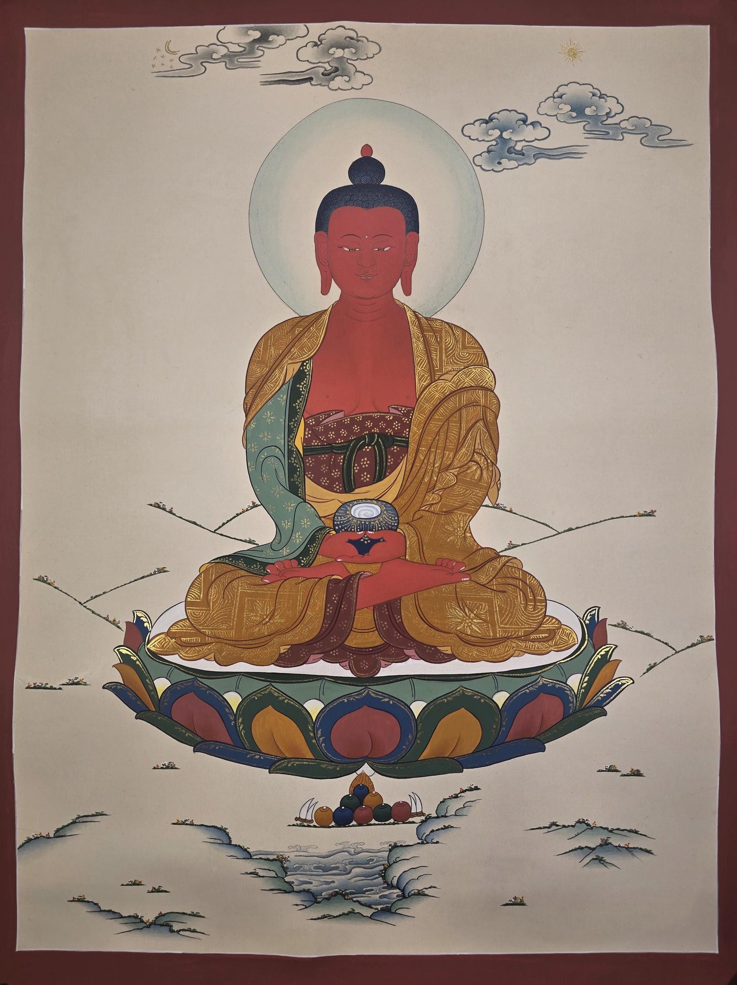 Amitabha Buddha Thangka Painting – Karma Kadri Style | Hand-Painted Tibetan Buddhist Art