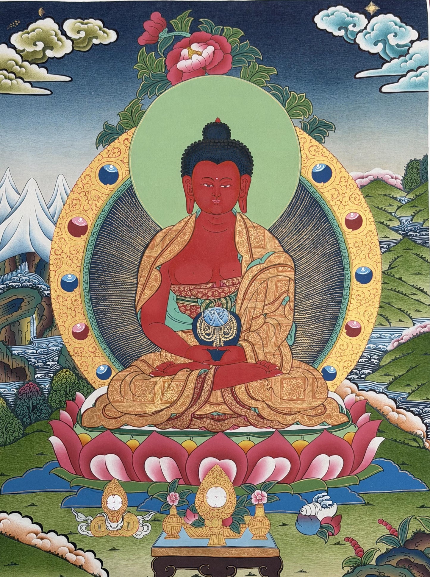 Amitabha Buddha Thangka | Hand-Painted Tibetan Pure Land Art