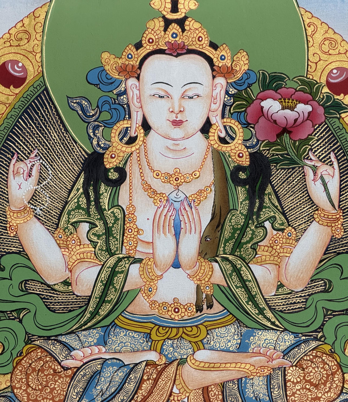 Chenrezig Avalokiteshvara Thangka | Hand Painted Tibetan Buddhist Compassion Art