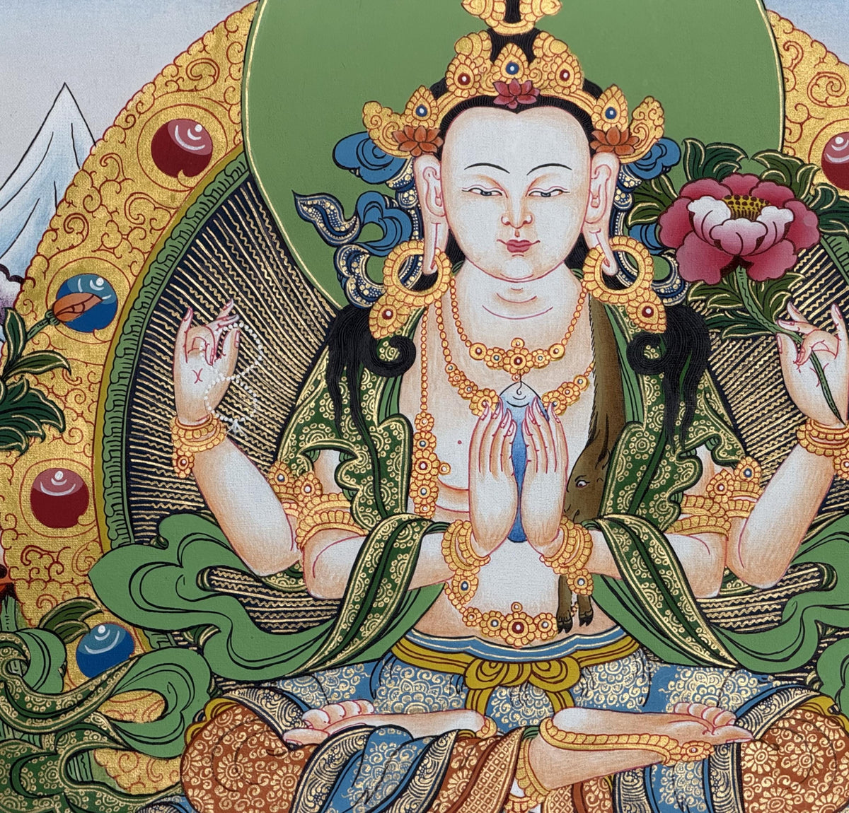 Chenrezig Avalokiteshvara Thangka | Hand Painted Tibetan Buddhist Compassion Art