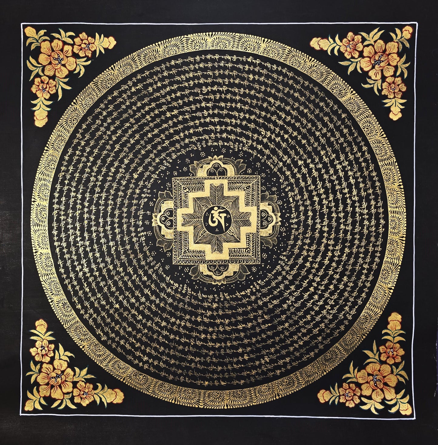 Hand-painted Tibetan Thangka Art – Om Mantra Mandala Set (2 Paintings)