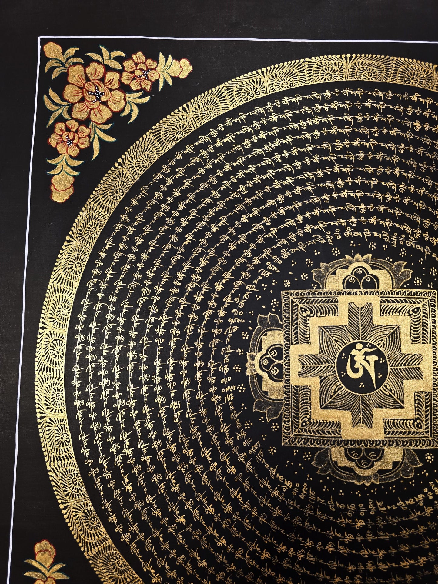 Hand-painted Tibetan Thangka Art – Om Mantra Mandala Set (2 Paintings)