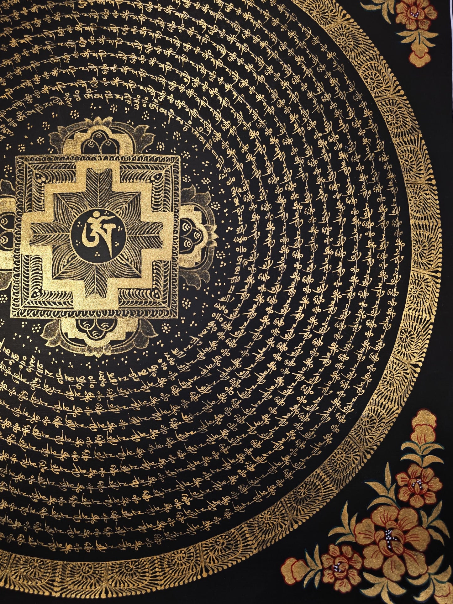Hand-painted Tibetan Thangka Art – Om Mantra Mandala Set (2 Paintings)