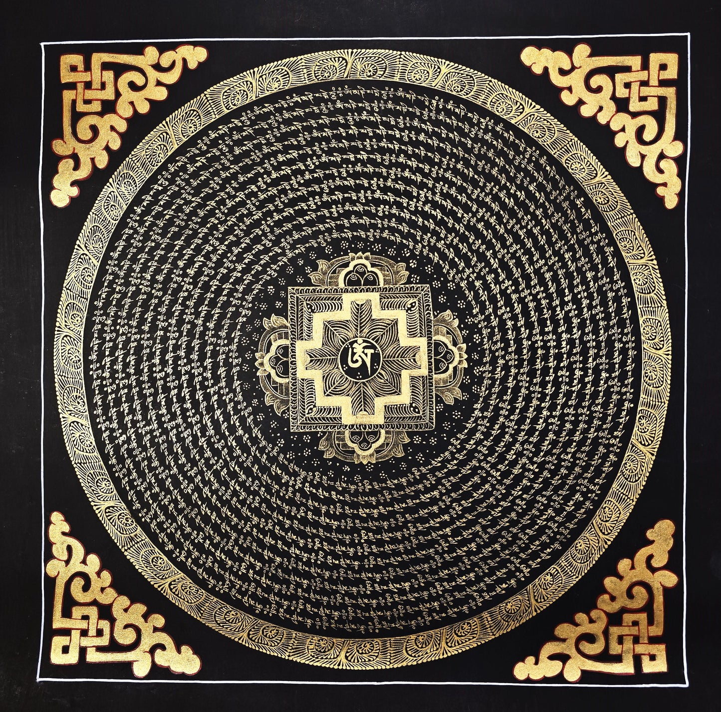 Hand-Painted Om Mantra Mandala Thangka Set, Tibetan Buddhist Wall Art (2 Paintings)