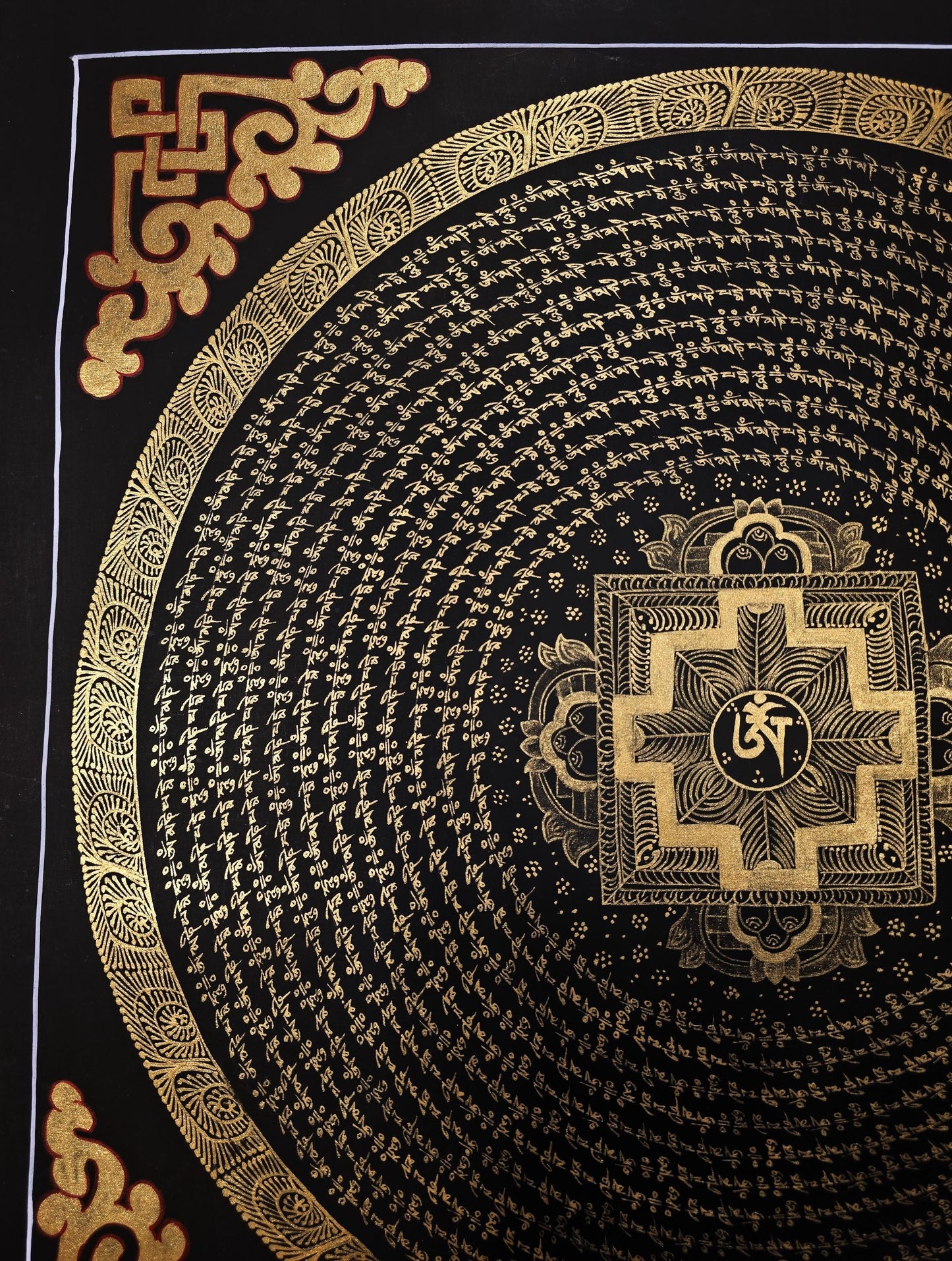 Hand-Painted Om Mantra Mandala Thangka Set, Tibetan Buddhist Wall Art (2 Paintings)