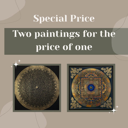 Hand-Painted Om Mantra Mandala Thangka Set, Tibetan Buddhist Wall Hanging (2 Paintings)