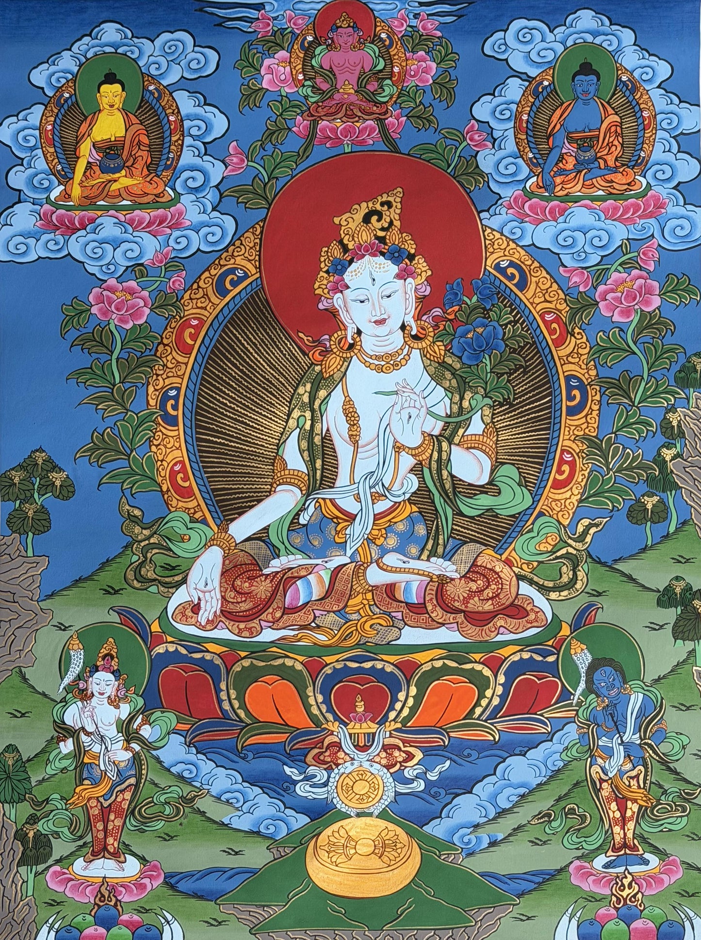 White Tara Thangka – Masterpiece Hand-Painted Tibetan Art with Silk Brocade | Sacred Buddhist Painting