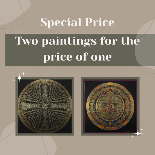 Hand-Painted Om Mantra Mandala Thangka Set– Tibetan Buddhist Wall Hanging Art ( 2 Paintings)
