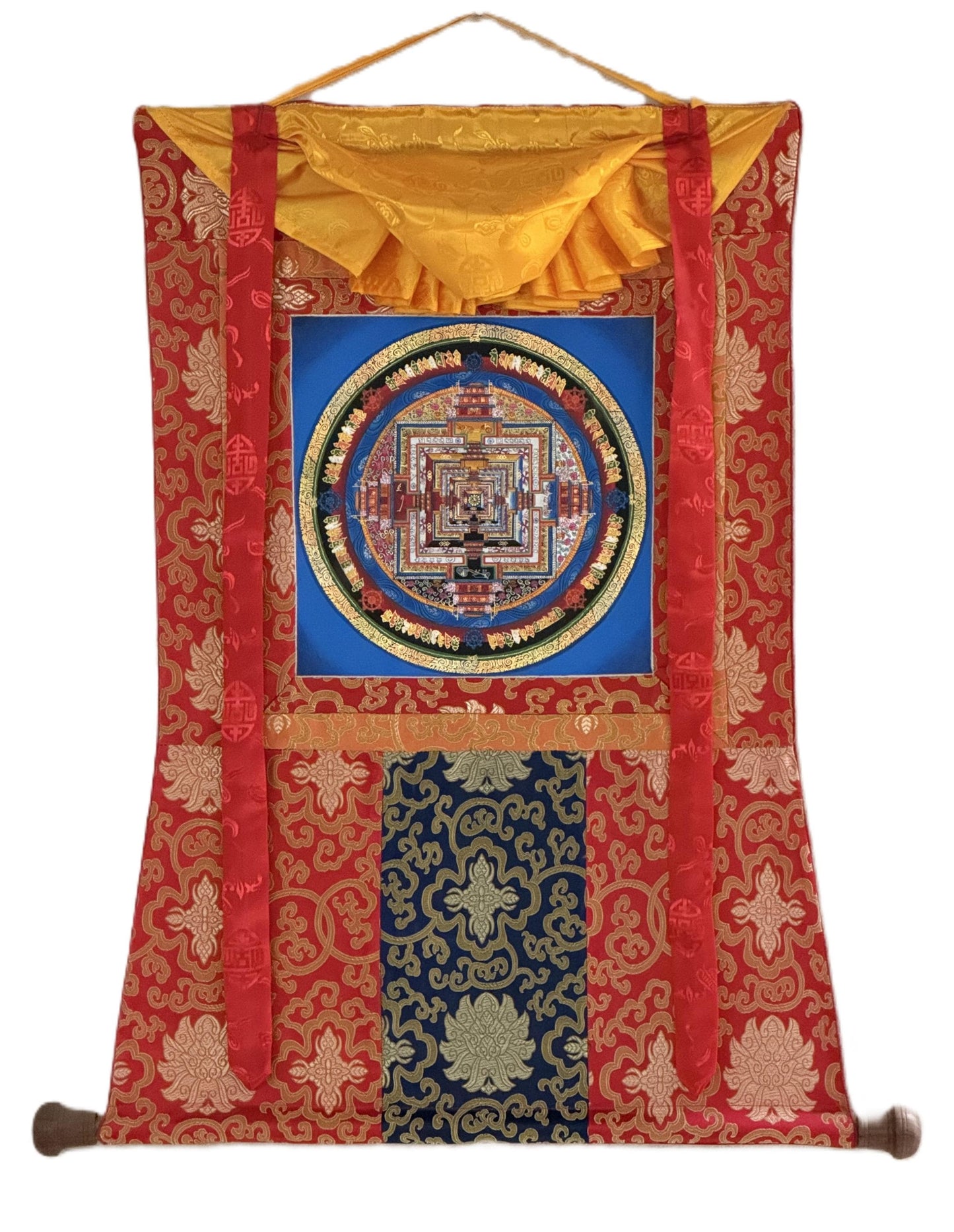 Hand-Painted Kalachakra Mandala Art | Tibetan Thanka, Silk Brocaded