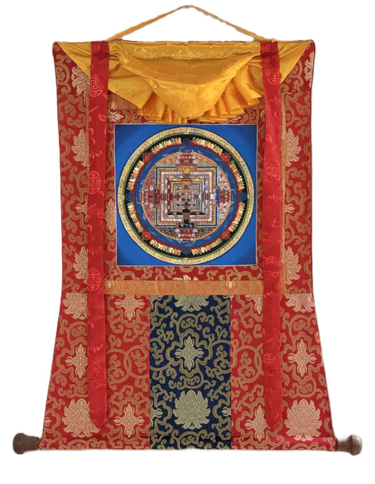 Hand-Painted Kalachakra Mandala Art | Tibetan Thanka, Silk Brocaded