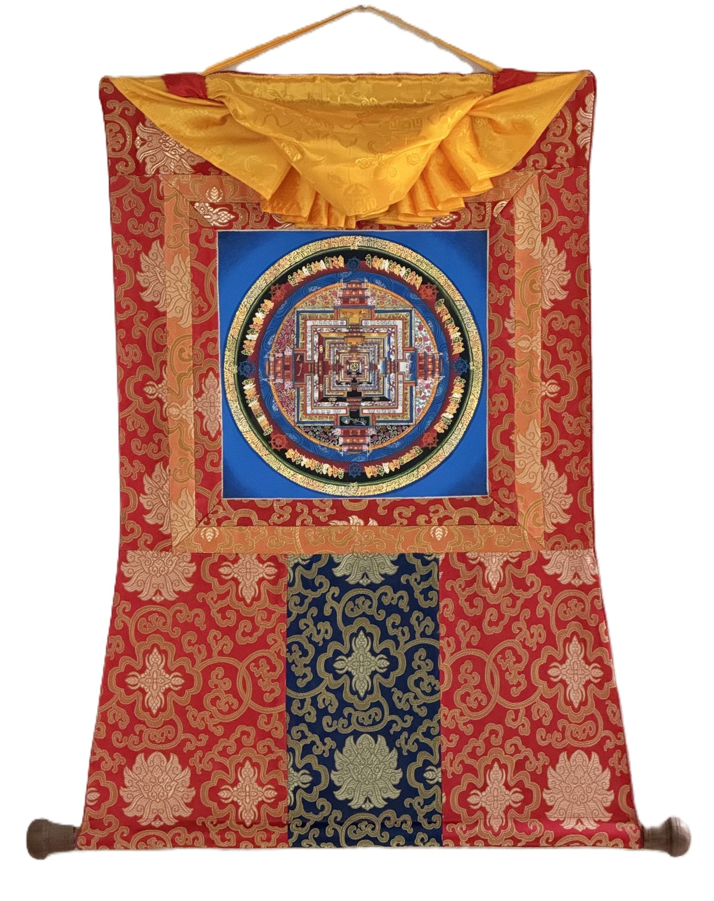 Hand-Painted Kalachakra Mandala Art | Tibetan Thanka, Silk Brocaded