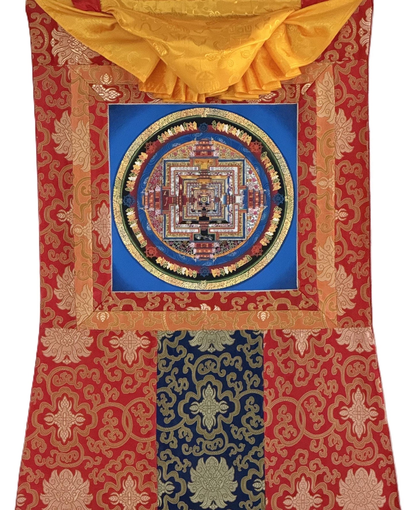 Hand-Painted Kalachakra Mandala Art | Tibetan Thanka, Silk Brocaded