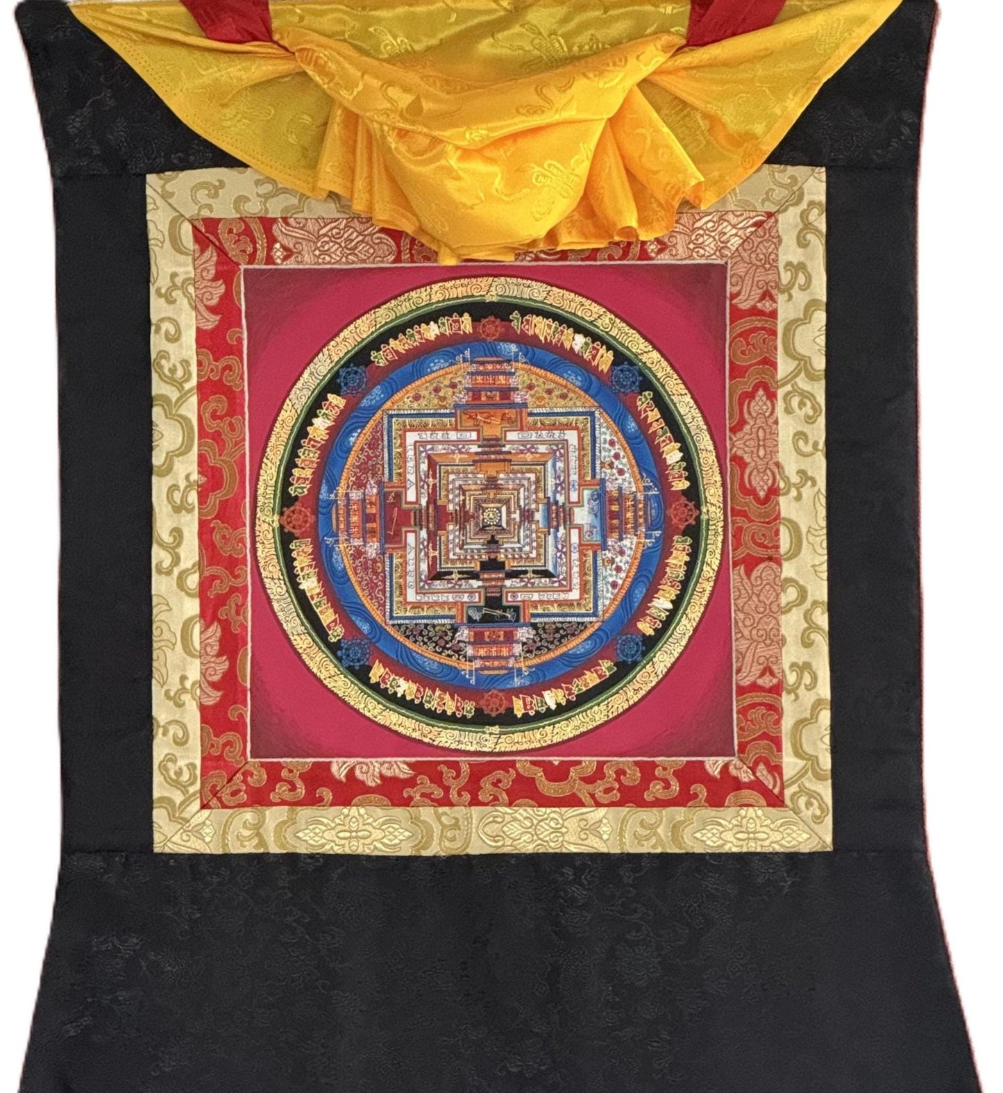 Hand-Painted Kalachakra Mandala Thangka | Wheel of Time Tibetan  Mandala Art with Silk Brocade