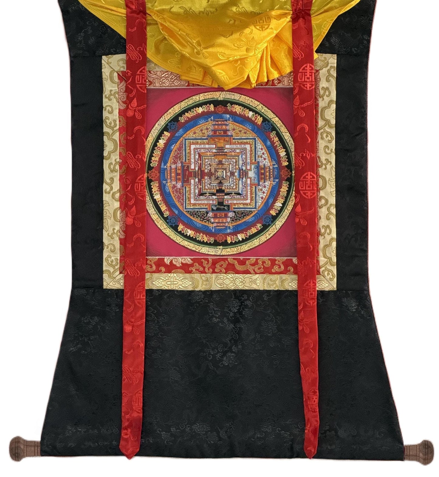 Hand-Painted Kalachakra Mandala Thangka | Wheel of Time Tibetan  Mandala Art with Silk Brocade