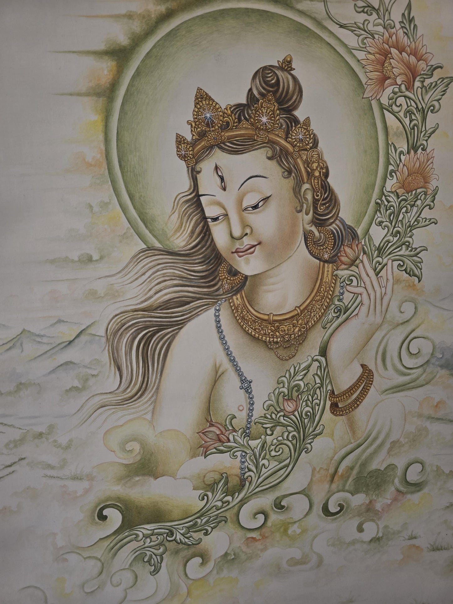 Green Tara Newari Paubha Painting | Hand Painted Masterpiece Buddhist Art