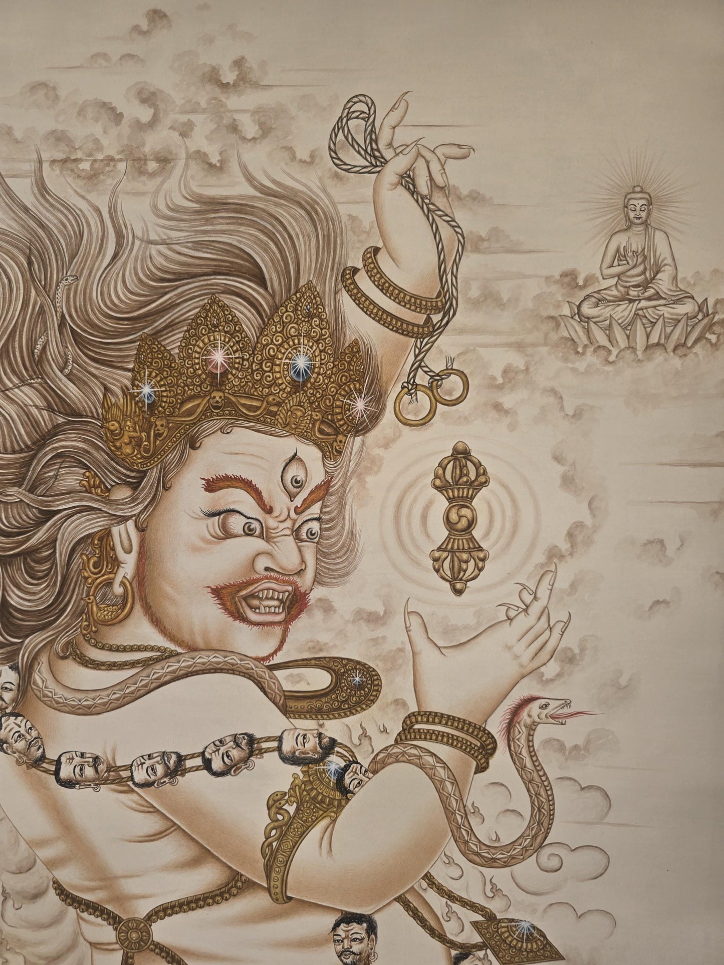Original Hand-painted Masterpiece Dharmapala Vajrapani  Newari Paubha Thangka Painting from Nepal