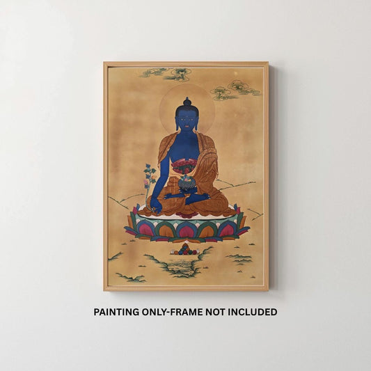 Medicine Buddha Thangka | Hand-Painted Smoky Tibetan Healing Art in Karma Gadri Style