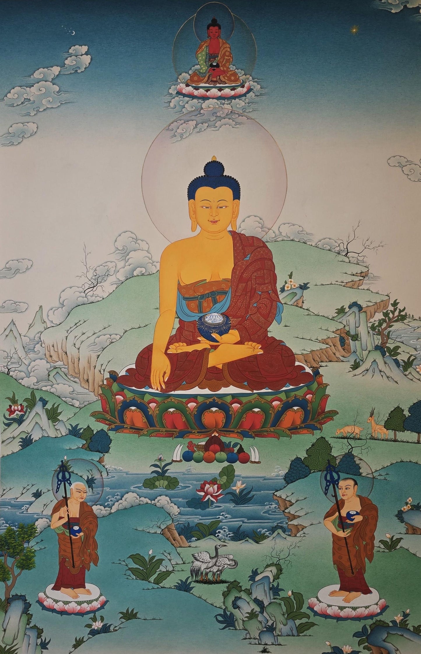 Shakyamuni Buddha Thangka | Hand-Painted Karma Gadri Style Art with Gold