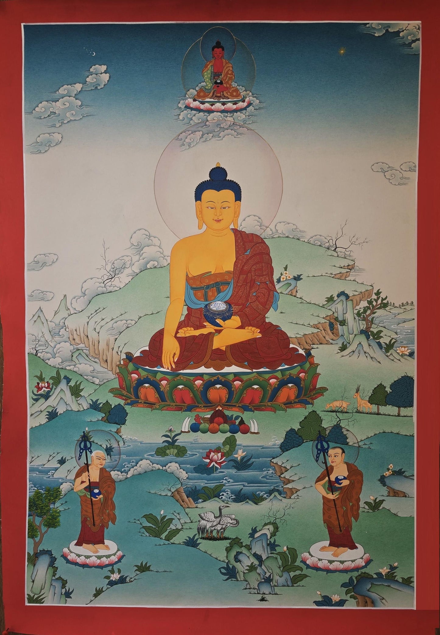 Shakyamuni Buddha Thangka | Hand-Painted Karma Gadri Style Art with Gold