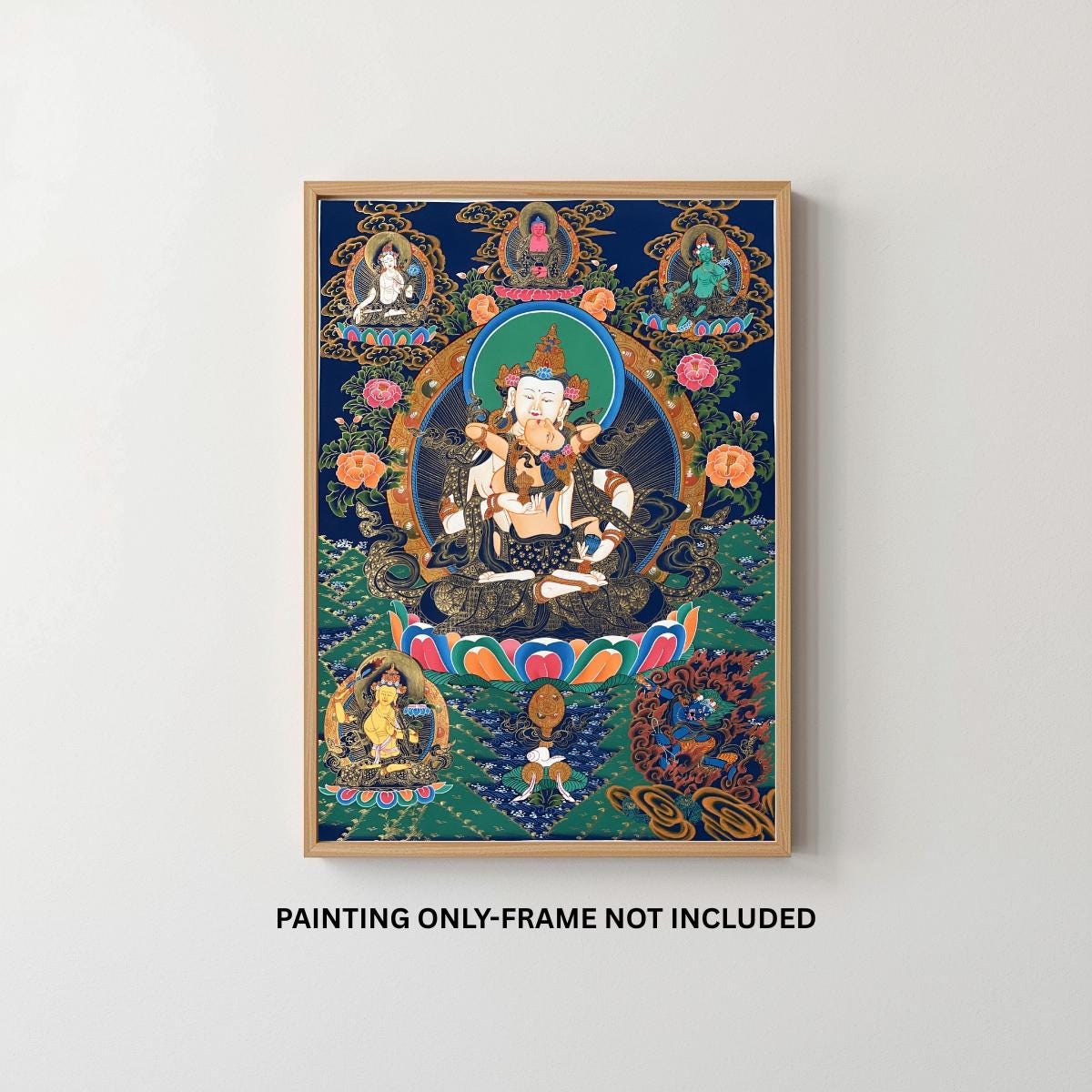 Vajrasattva with Shakti Yab Yum – Tibetan Thangka Painting with Silk Brocade