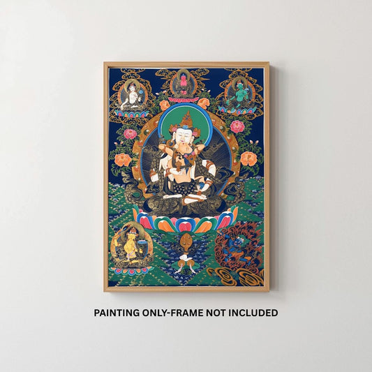 Vajrasattva with Shakti Yab Yum – Tibetan Thangka Painting with Silk Brocade