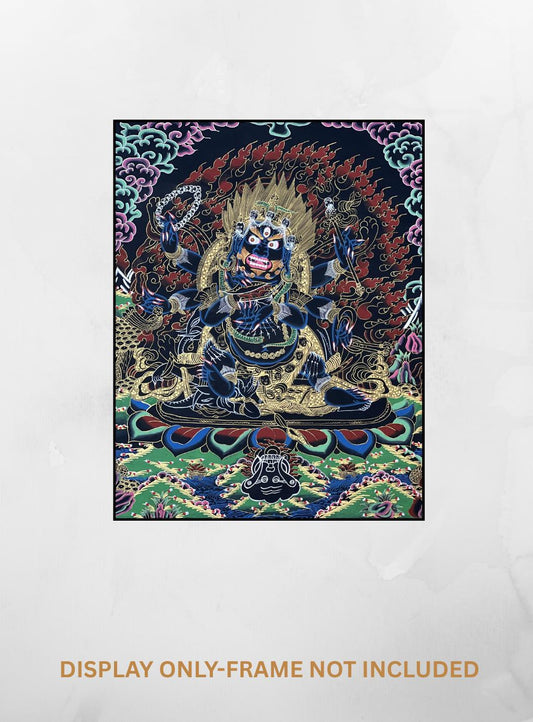 Black Mahakala Thangka • Hand-Painted Tibetan Buddhist Protector Art