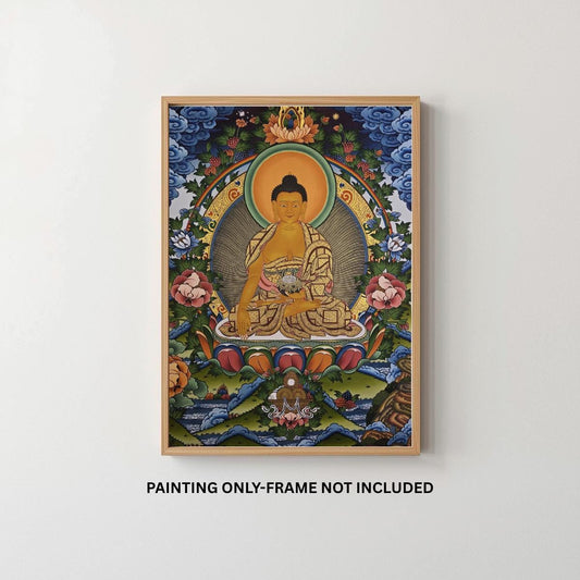Hand Painted Shakyamuni Buddha Thangka Painting | Gold Tibetan Art