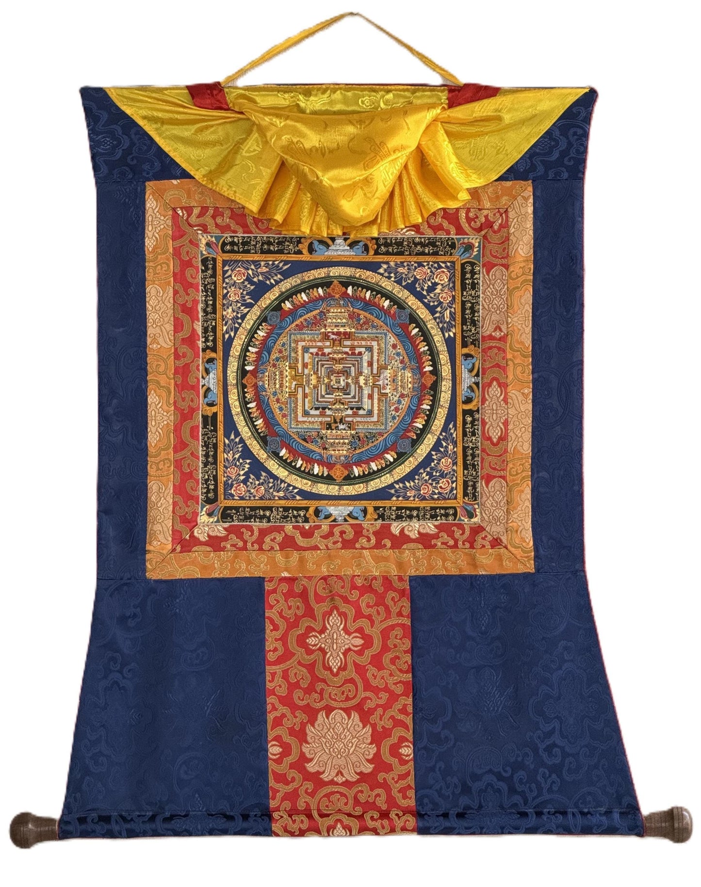 Hand-Painted Kalachakra Mandala Thangka | Wheel of Time Tibetan Tantric Art with Silk Brocade