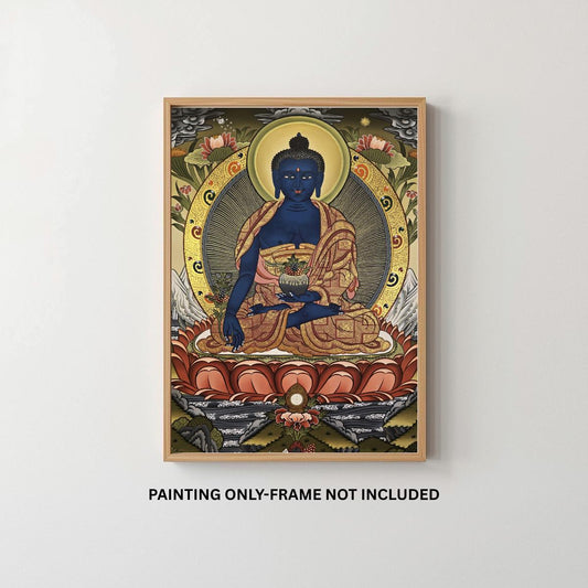 Medicine Buddha Gold Thangka Painting| Hand-Painted Tibetan Healing Art