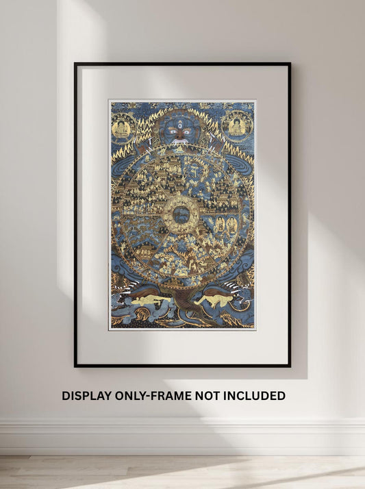 Large Wheel of Life Thangka Painting | Hand-Painted Bhavacakra Samsara Mandala Art