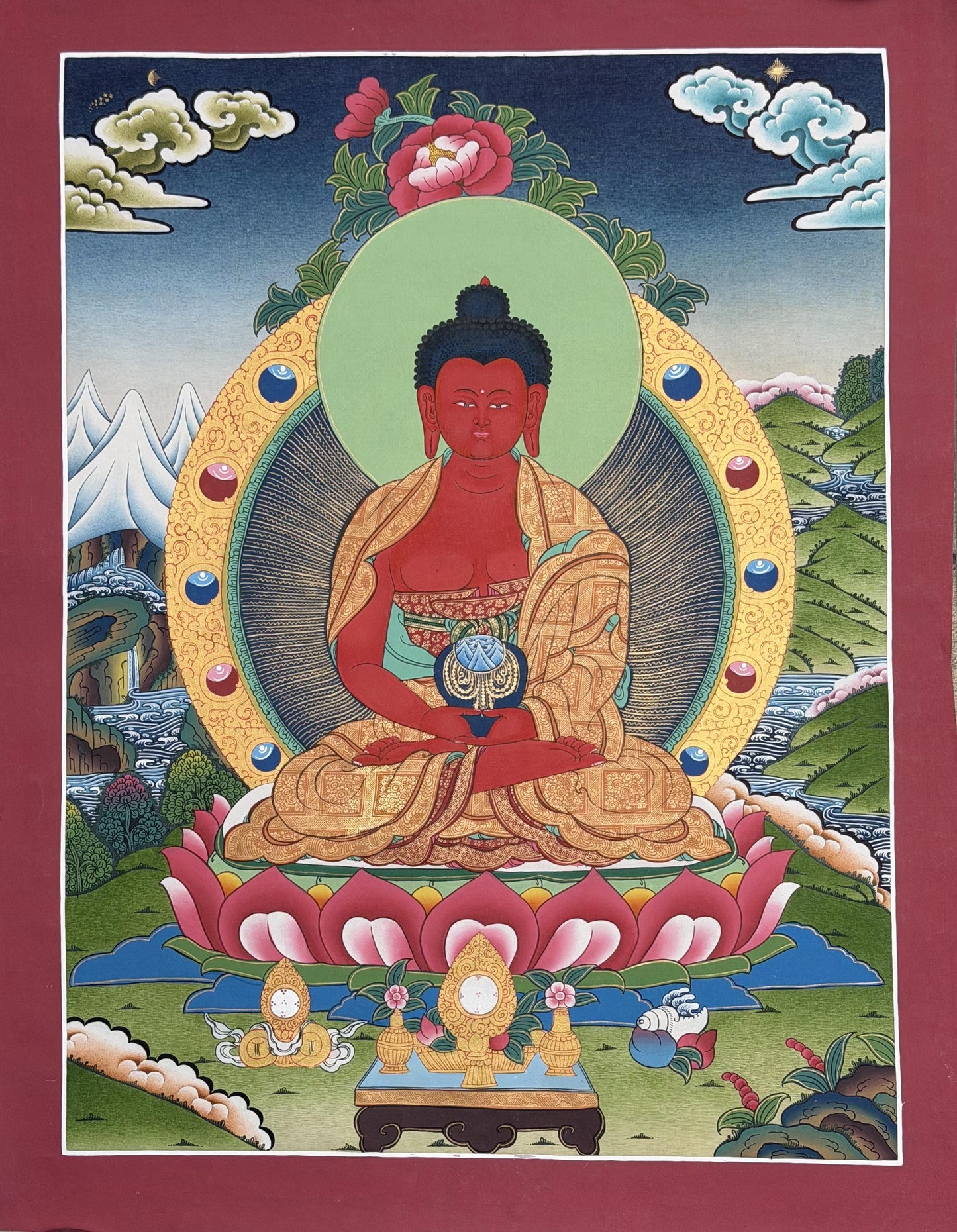 Amitabha Buddha Thangka | Hand-Painted Tibetan Pure Land Art