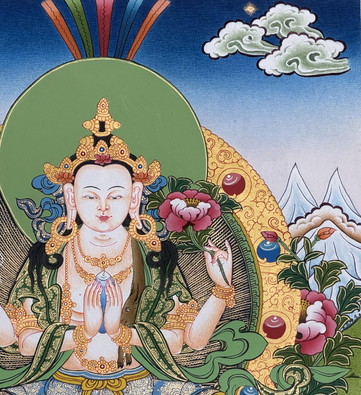 Chenrezig Avalokiteshvara Thangka | Hand Painted Tibetan Buddhist Compassion Art
